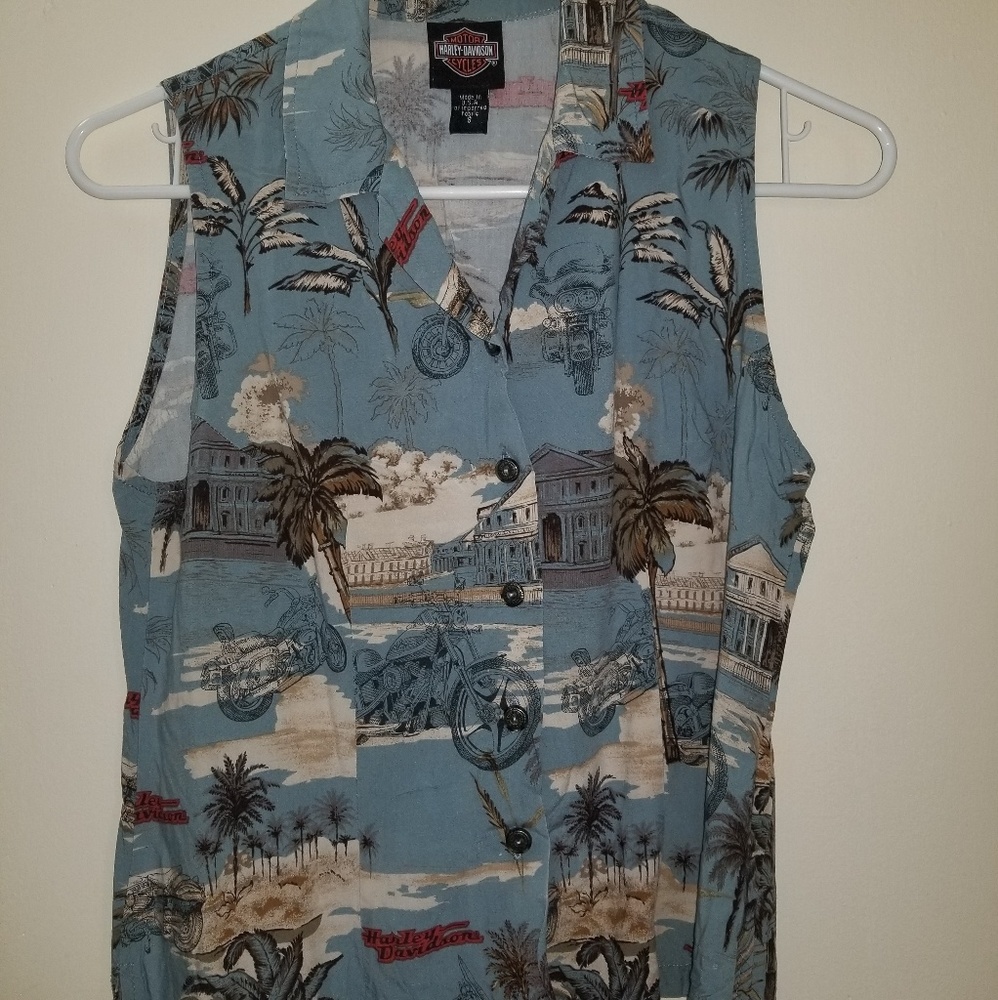 Harley Davidson Hawaiian Sleeveless Blouse Size S